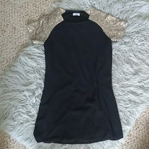 NWOT Tobi Chiffon LBD Gold Sequin Cocktail Dress